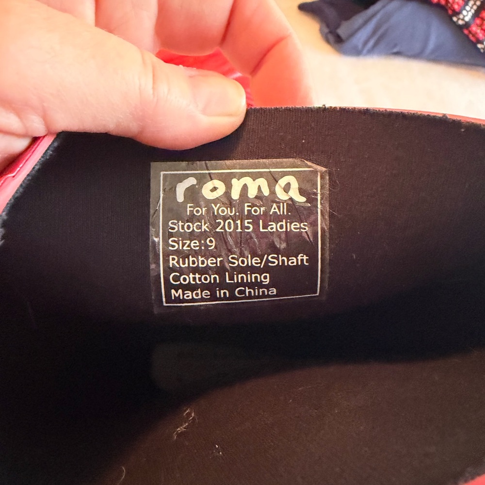 Roma Shiny Red Tall Rain Boots Sz 9 - Picture 6 of 6